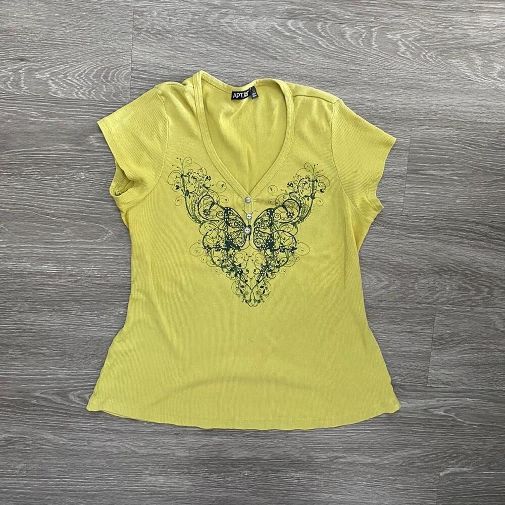 Vintage 90s fairycore chartreuse butterfly top